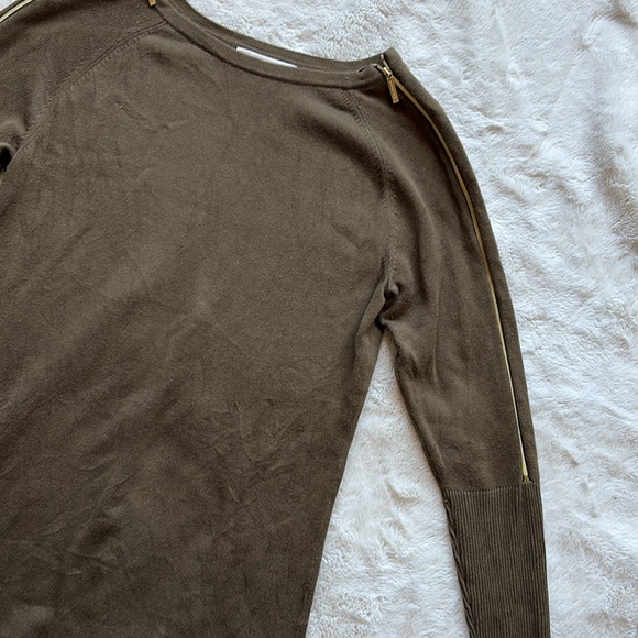 Michael Kors Olive Green Sweater Dress with Gold Shoulder Zippers | Size Small - Picture 3 of 8
